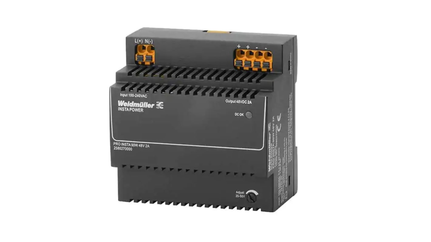 Weidmuller PRO INSTA Switched Mode DIN Rail Power Supply, 120 → 240 V ac / 120 → 340V dc ac, dc Input,