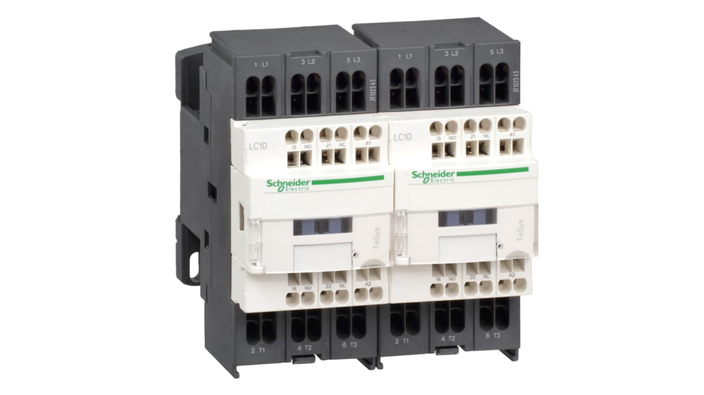 Schneider Electric TeSys D Leistungsschütz 24 V dc-Spule, 3 -polig / 9 A 5,5 kW 1 Öffner + 1 Schließer Umkehrend