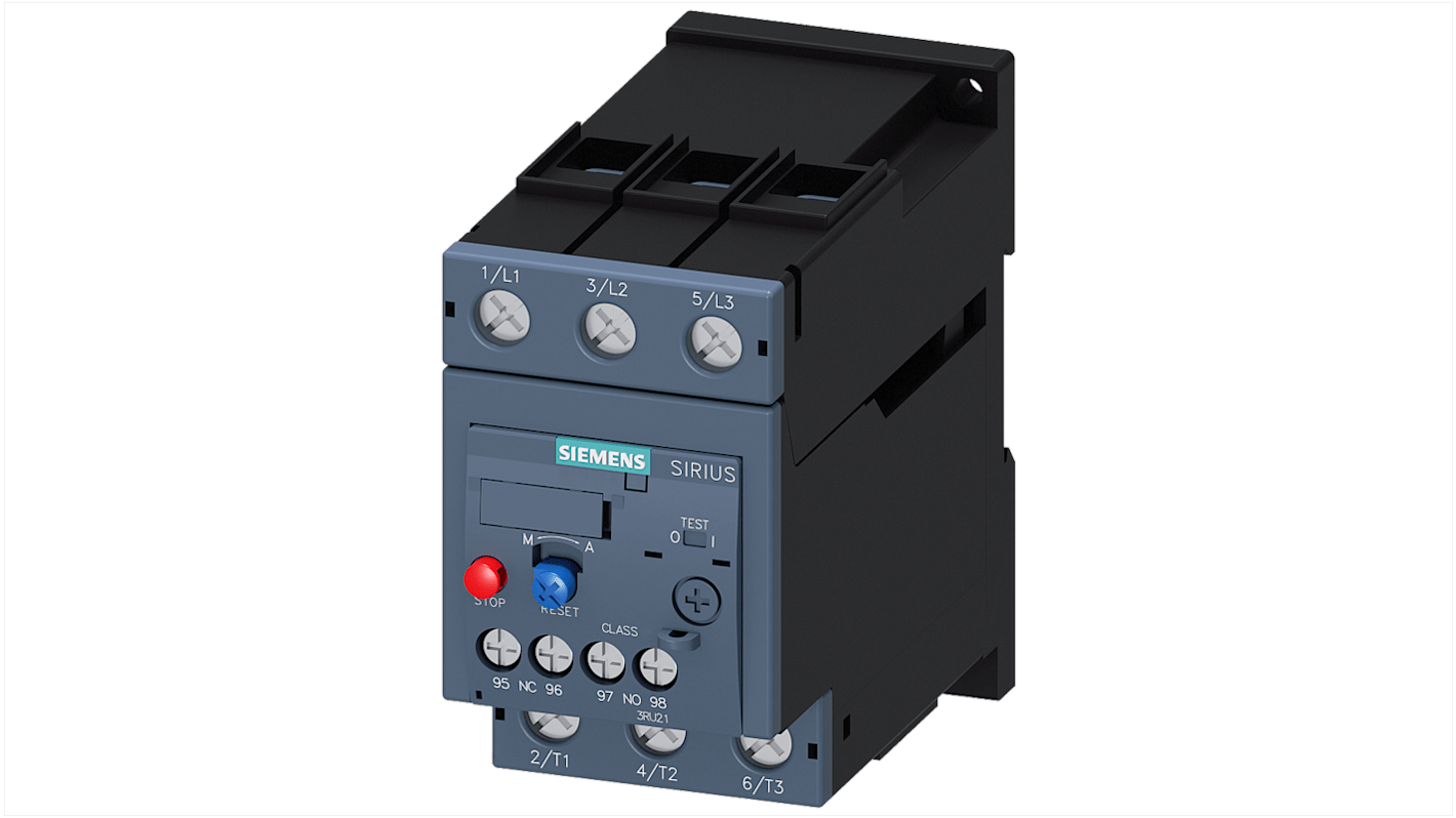 Siemens SIRIUS 3RU2 Thermal Overload Relay, 32 A F.L.C, 3 A Contact Rating, 15 kW, 18.5 kW, 30 kW, 690 V, SIRIUS