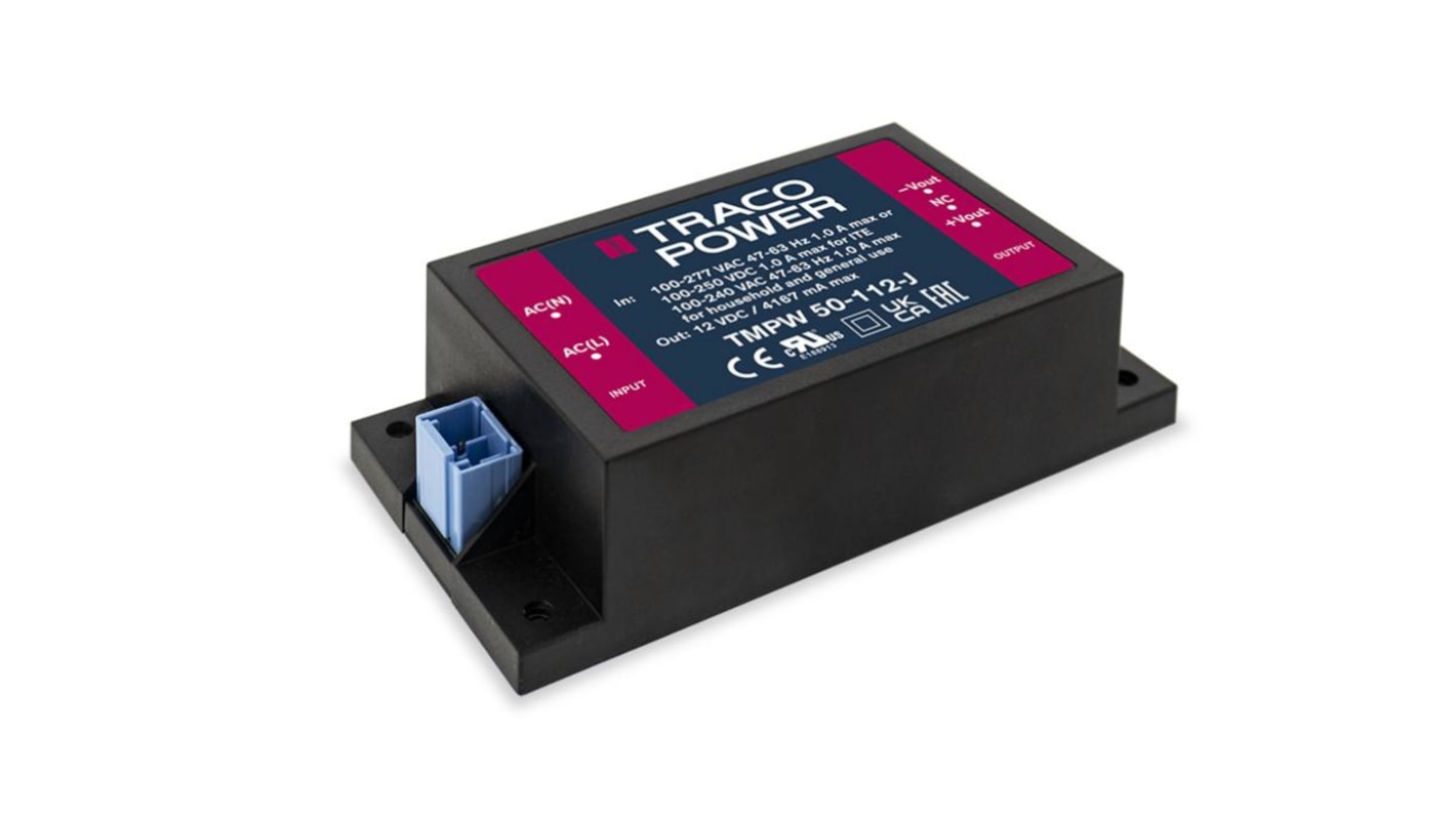 TRACOPOWER Switching Power Supply, TMPW 50-112-J 50W, Dual Output, 90 → 305V ac Input Voltage