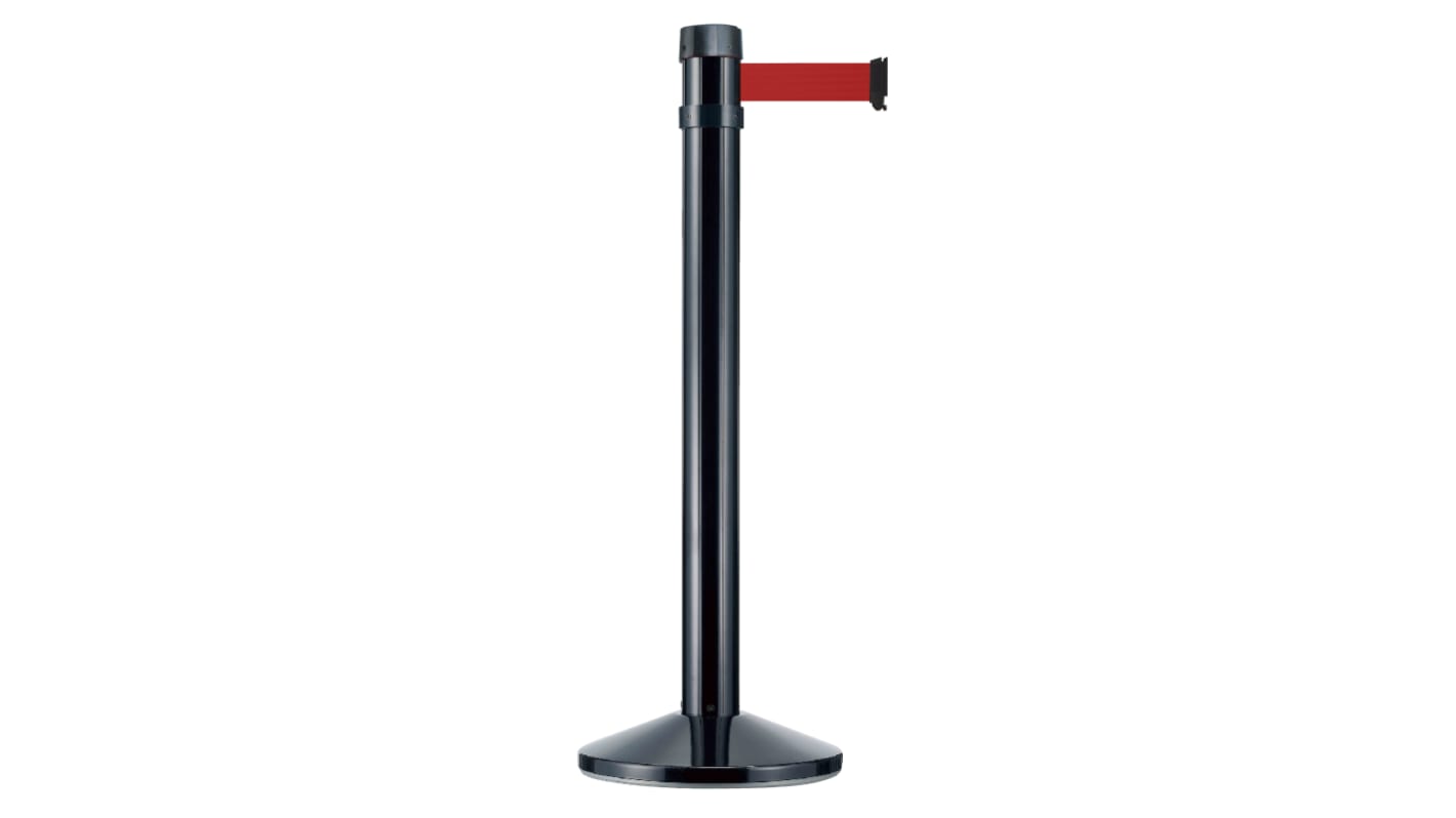 RS PRO Black Steel Retractable Barrier, Red Tape