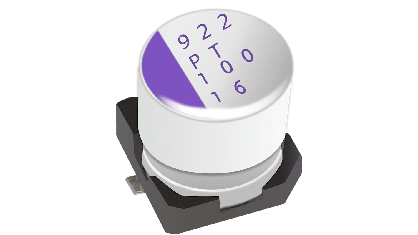 Panasonic 1000μF Conductive Polymer Aluminium Solid Capacitor 16V dc, Surface Mount - 16SVPT1000M