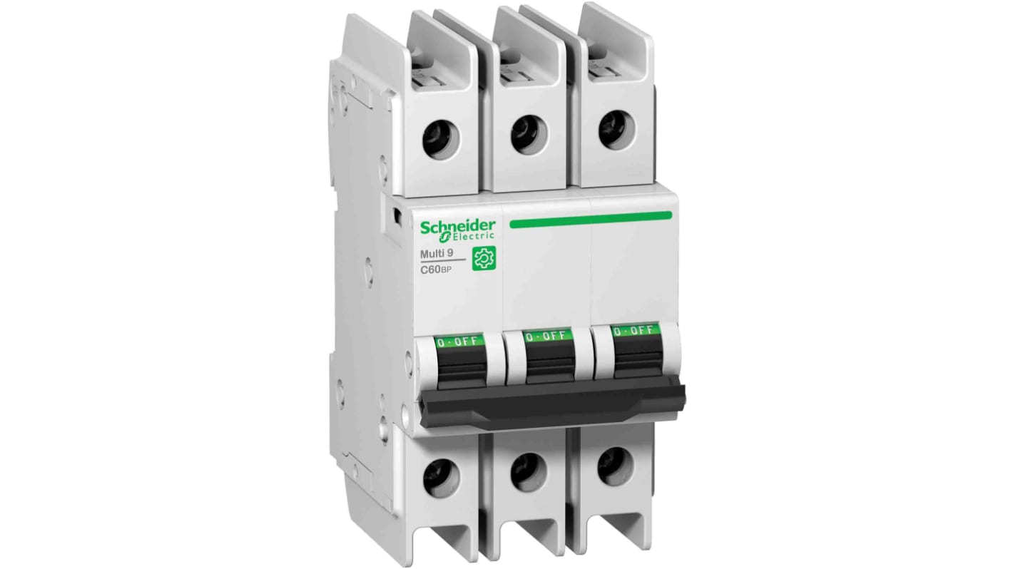 Schneider Electric C60BP Haushalts-MCB Leitungsschutzschalter Typ C, 3-polig 2A 440V, Abschaltvermögen 15 kA Multi 9