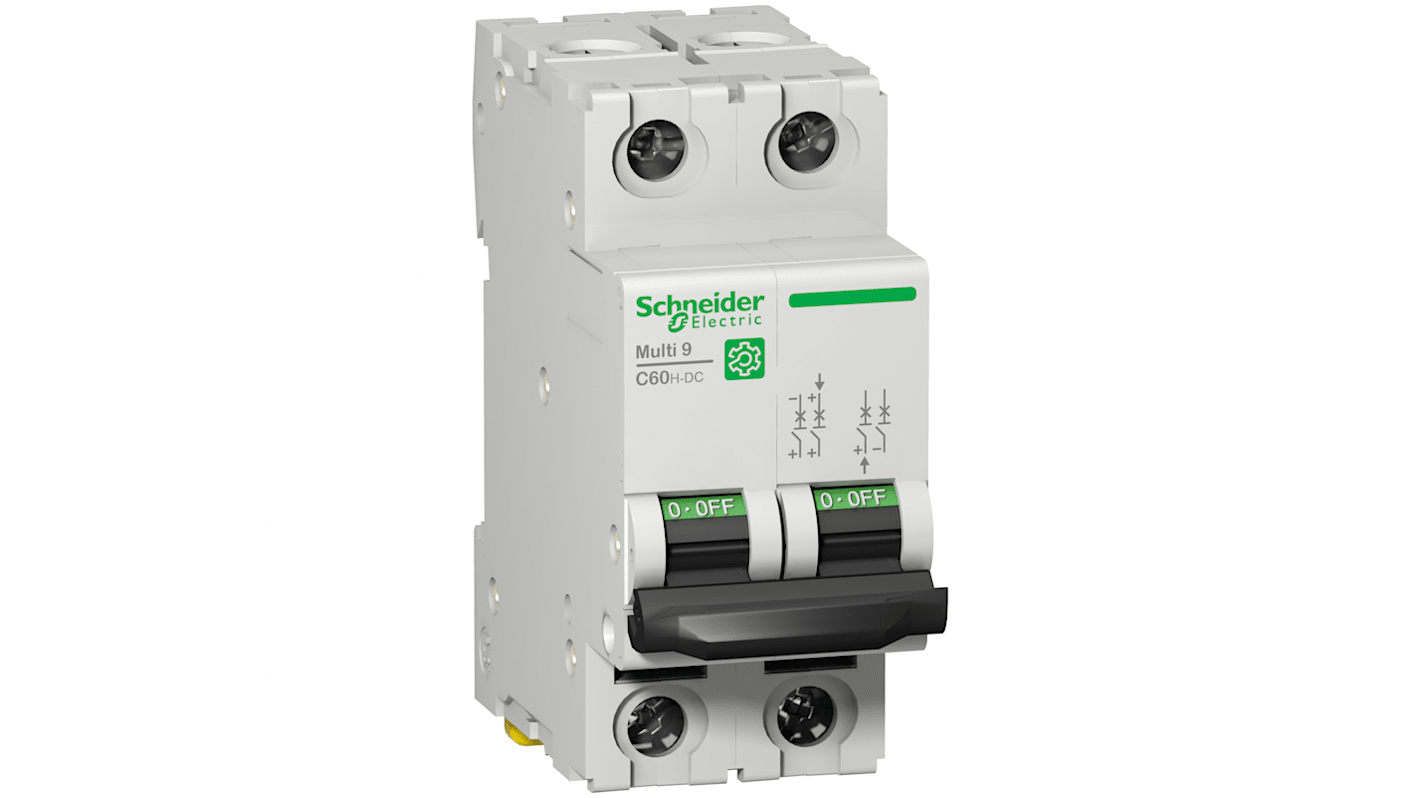 Schneider Electric Multi 9 C60H-DC MCB, 2P, 50A Curve C, 500V DC, 15 kA Breaking Capacity