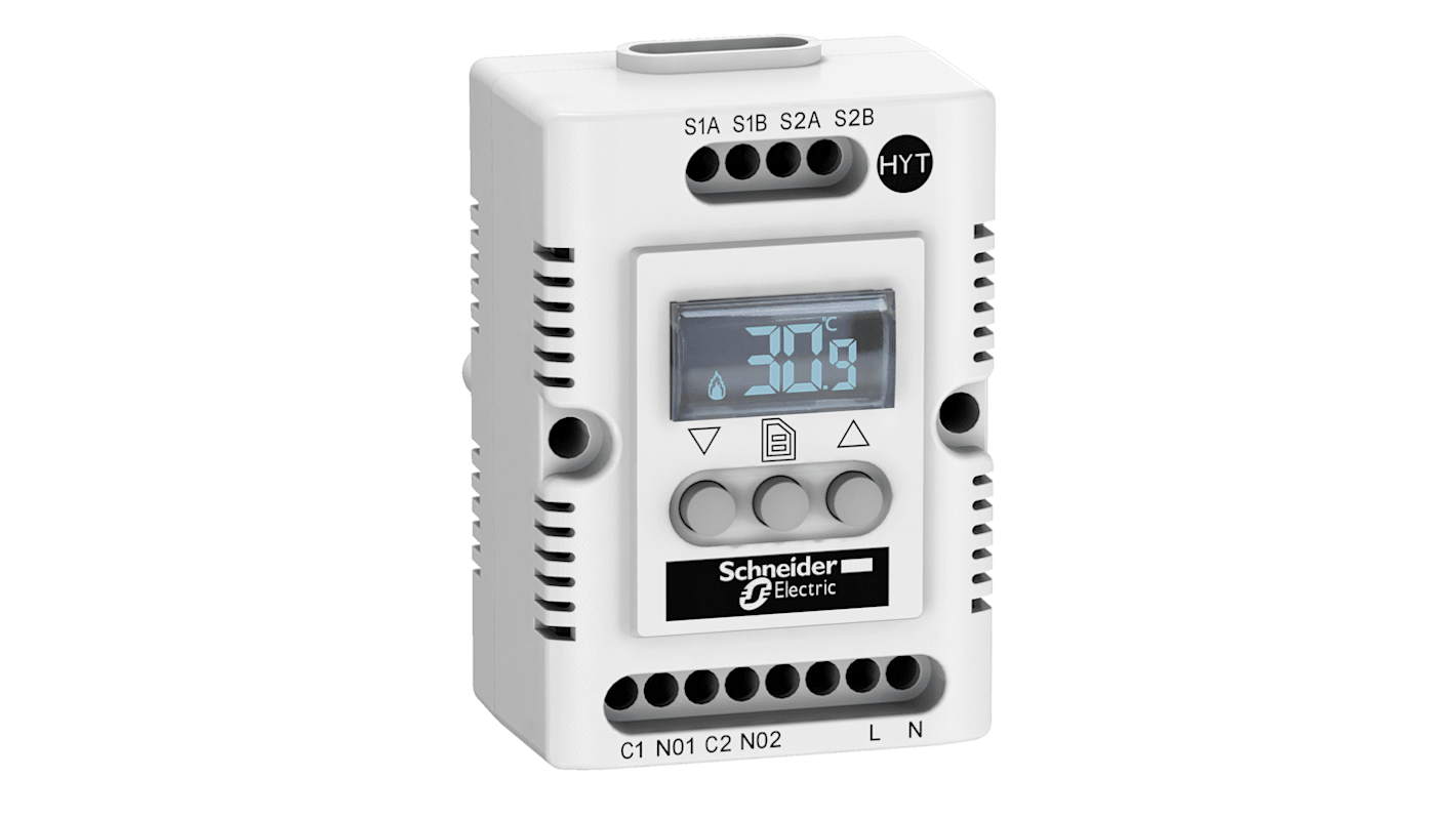 Higrostato ajustable Schneider Electric, 20 → 80%HR, 140 V, montaje en carril DIN