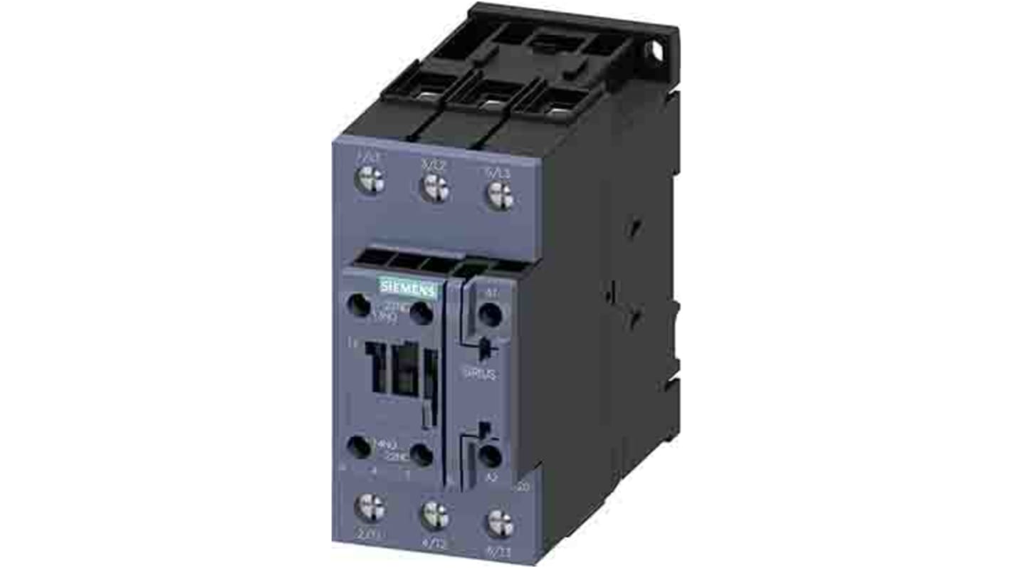 Siemens SIRIUS 3RT Size S2, 3RT2 Contactor, 175 → 280 V ac/dc Coil, 3-Pole, 50 A, 22 kW, 1NC + 1NO