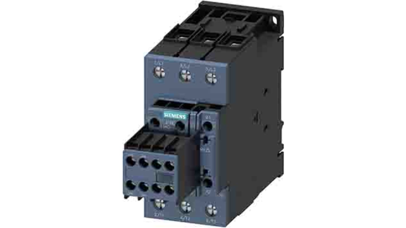 Siemens SIRIUS 3RT Size S2, 3RT2 Contactor, 20 → 33 V ac/dc Coil, 3-Pole, 80 A, 37 kW, 2NC + 2NO