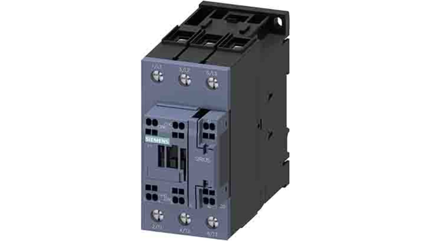 Siemens SIRIUS 3RT Size S2, 3RT2 Contactor, 175 → 280 V ac/dc Coil, 3-Pole, 80 A, 37 kW, 1NC + 1NO