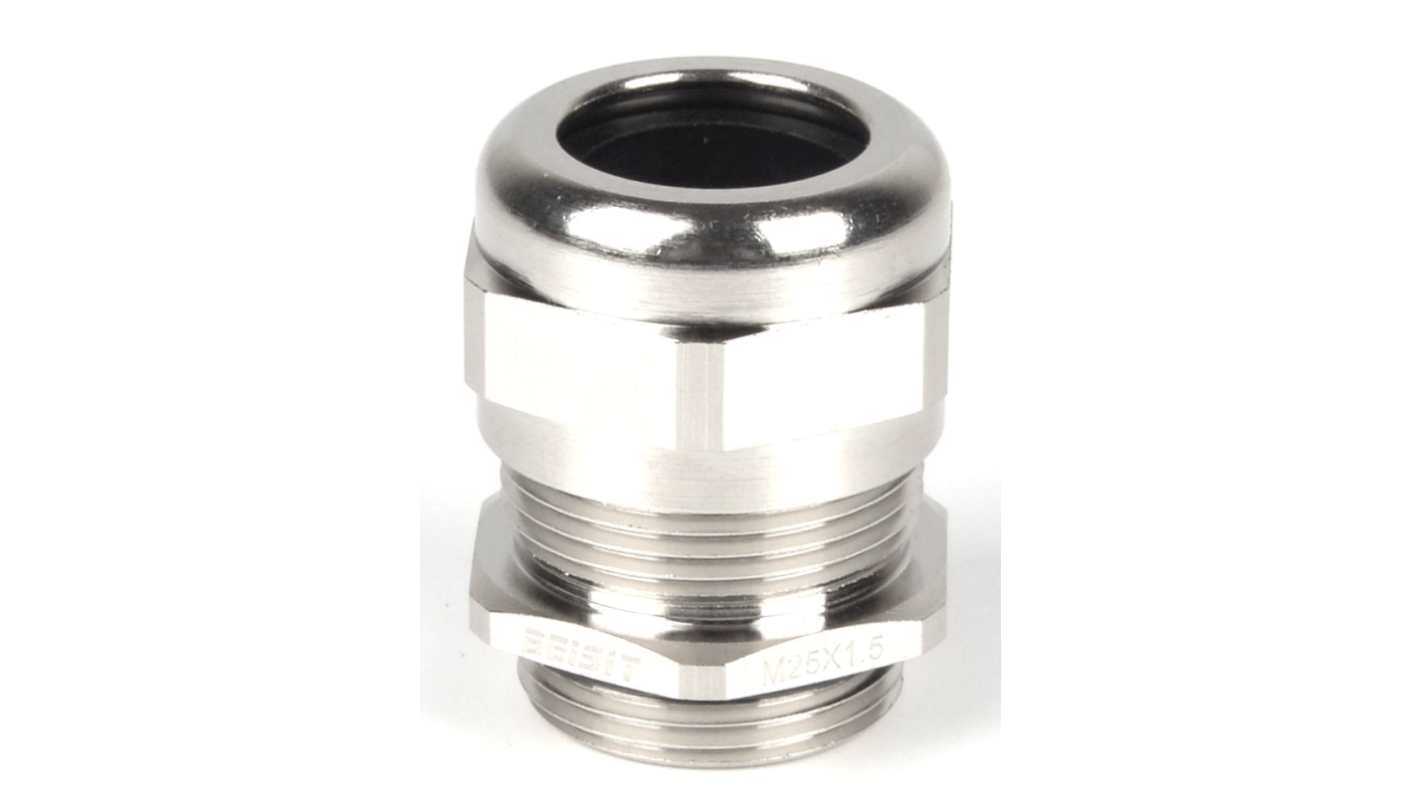 RS PRO Nickel Plated Brass Cable Gland, M25 Thread, 9mm min., 16mm max., IP68