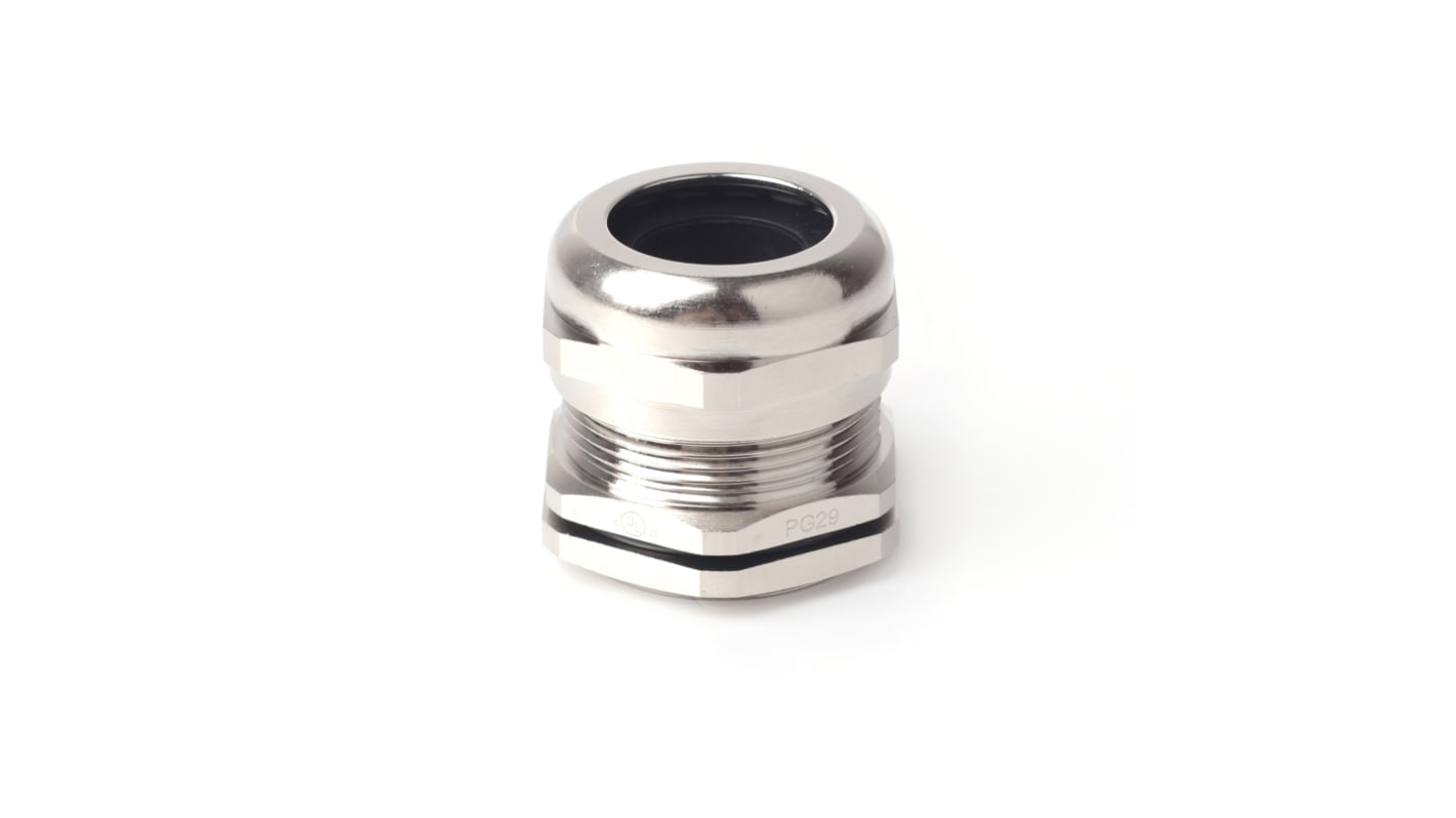 RS PRO Nickel Plated Brass Cable Gland, PG29 Thread, 13mm min., 20mm max., IP68