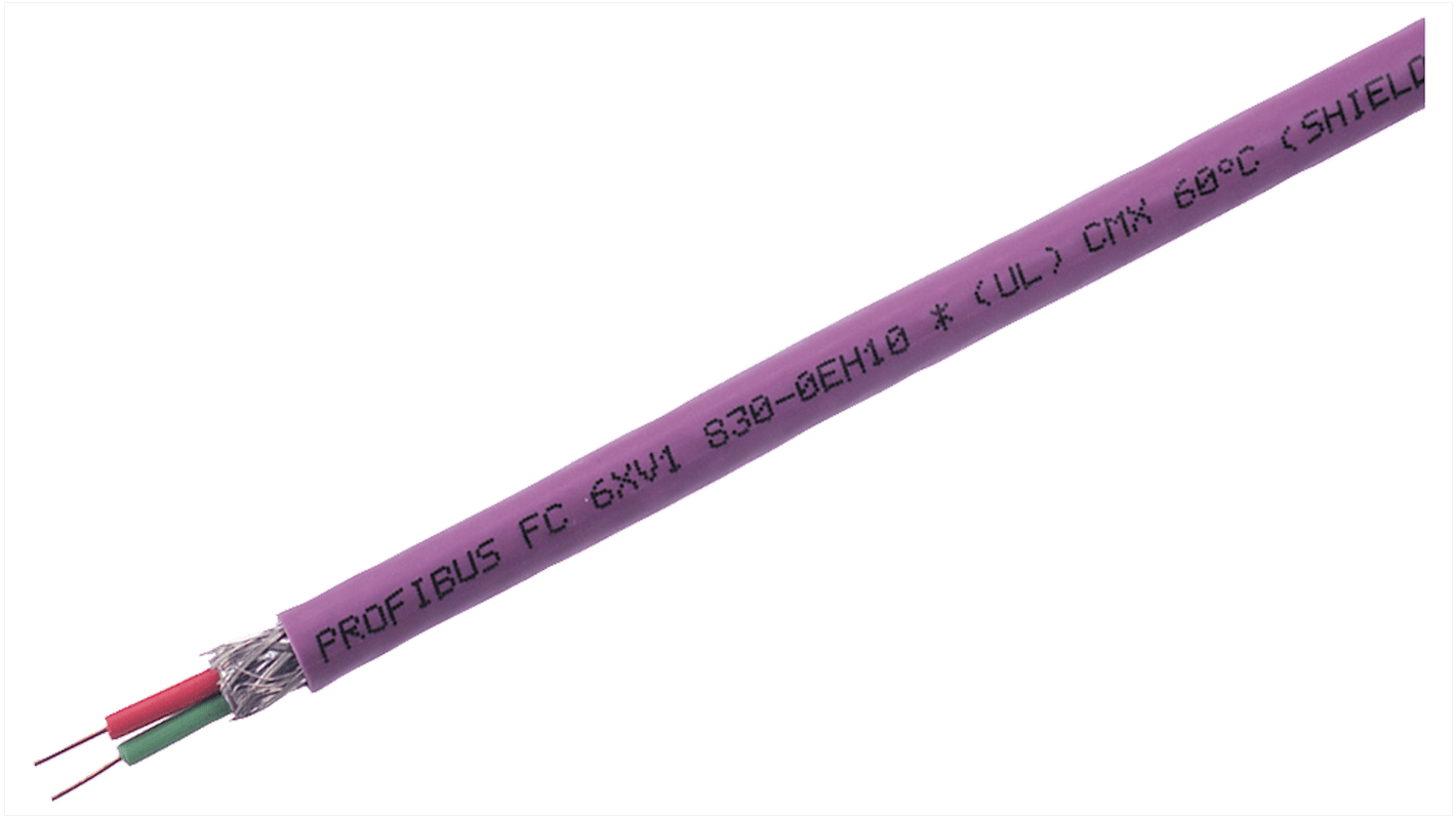 Siemens 6XV18 Series Data Cable, 2 Cores, Screened, 1000m, Aluminium Foil, Tinned Copper Braid Shield, PROFIBUS Cable
