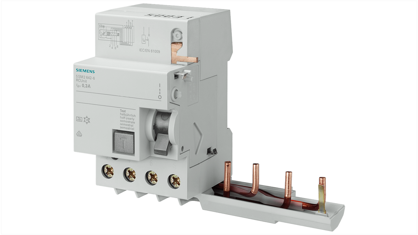 Siemens RCBO, 63A Current Rating, 4P Poles, 300mA Trip Sensitivity, SENTRON Range