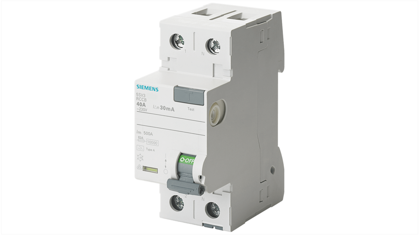 RCCB Siemens 5sV3, 2P, 25A, sensibilità 30mA, Tipo A