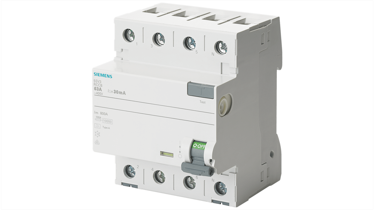 RCCB Siemens, 25A Tipo A, 4 Polos, 300mA SENTRON 400V ac