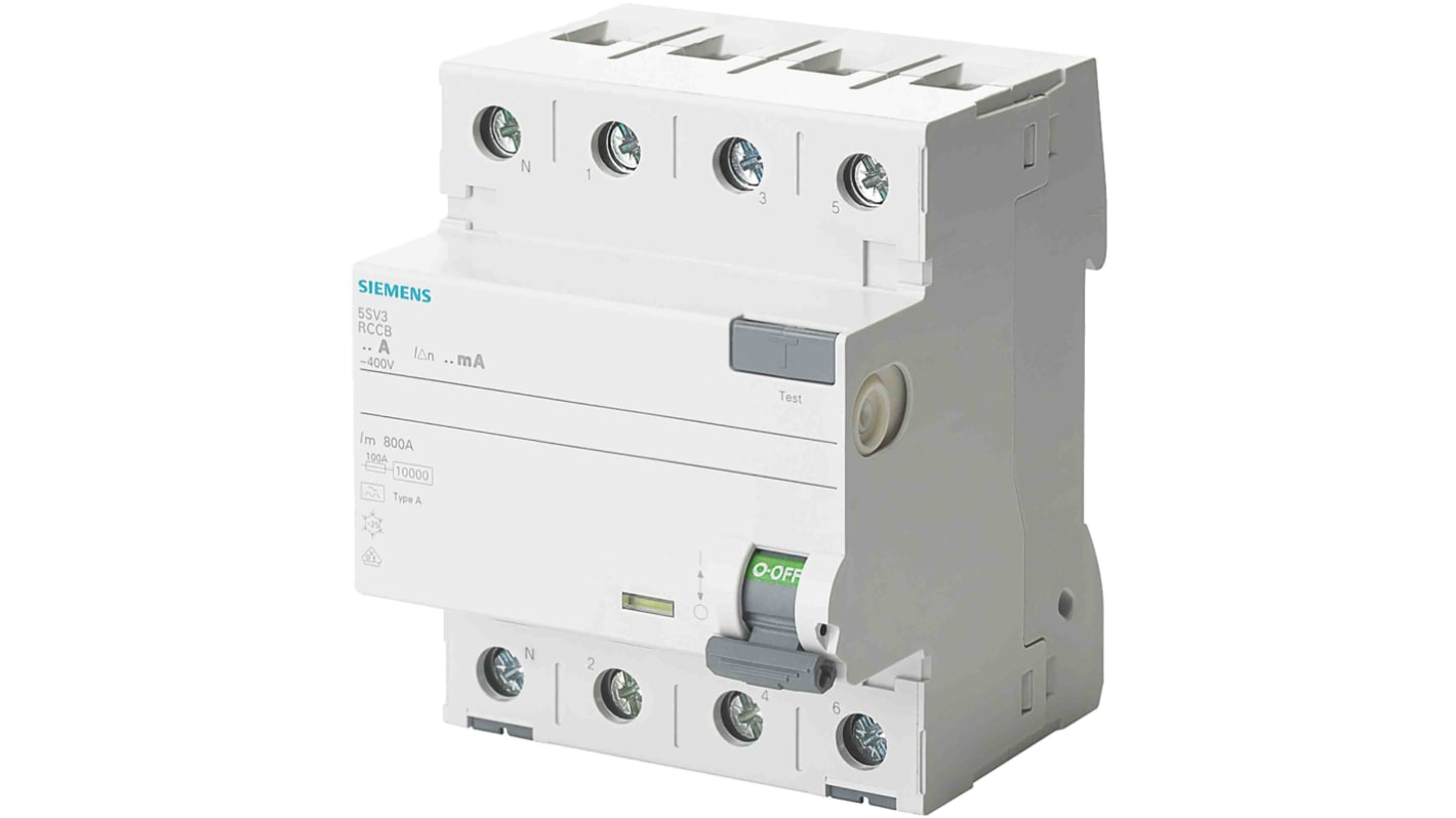 RCCB Siemens, 63A Tipo A, 4 Polos, 300mA SENTRON 400V ac