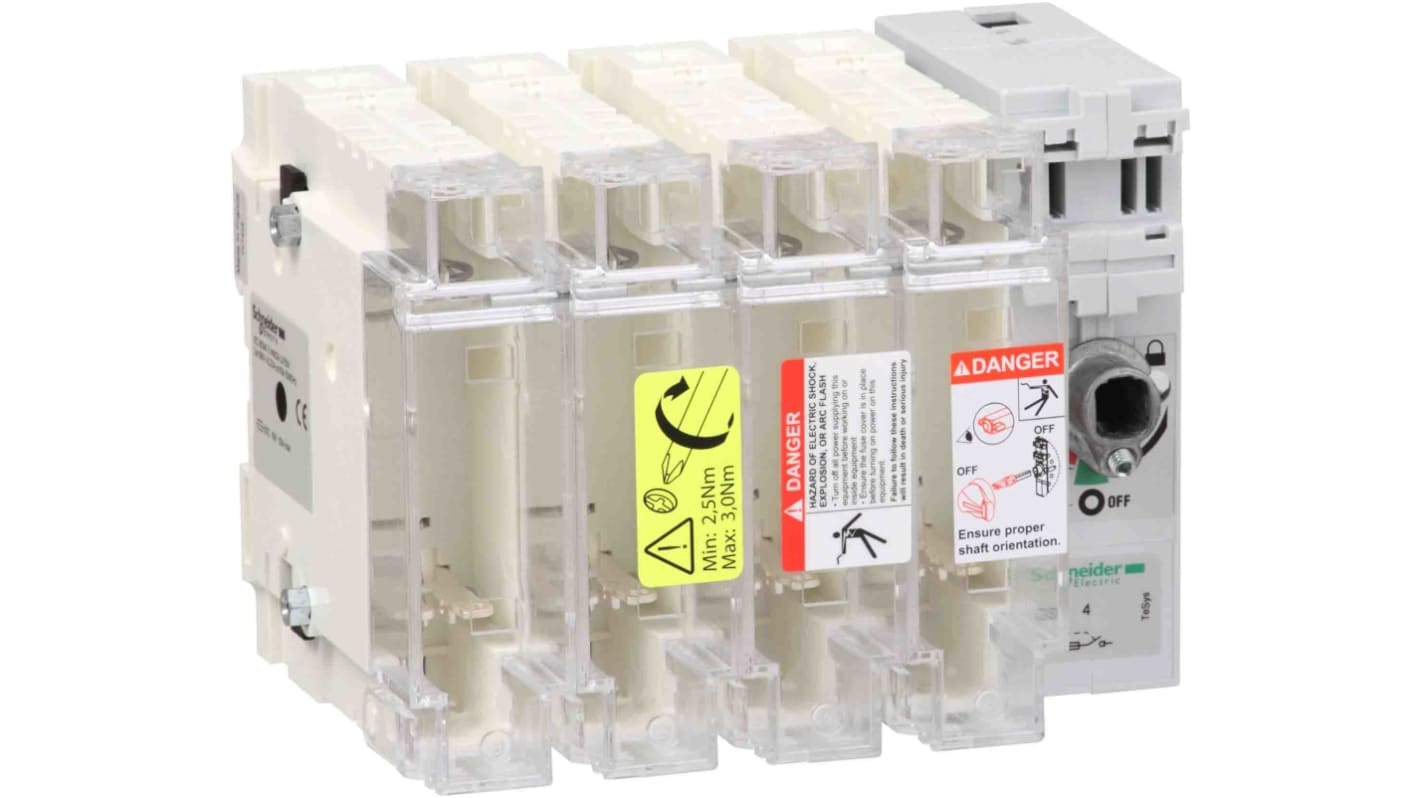 Schneider Electric GS2K Sicherungstrennschalter 4-polig, 125A, 125A, 4 Schließer, TeSys, 22 x 58mm Sicherungsgröße