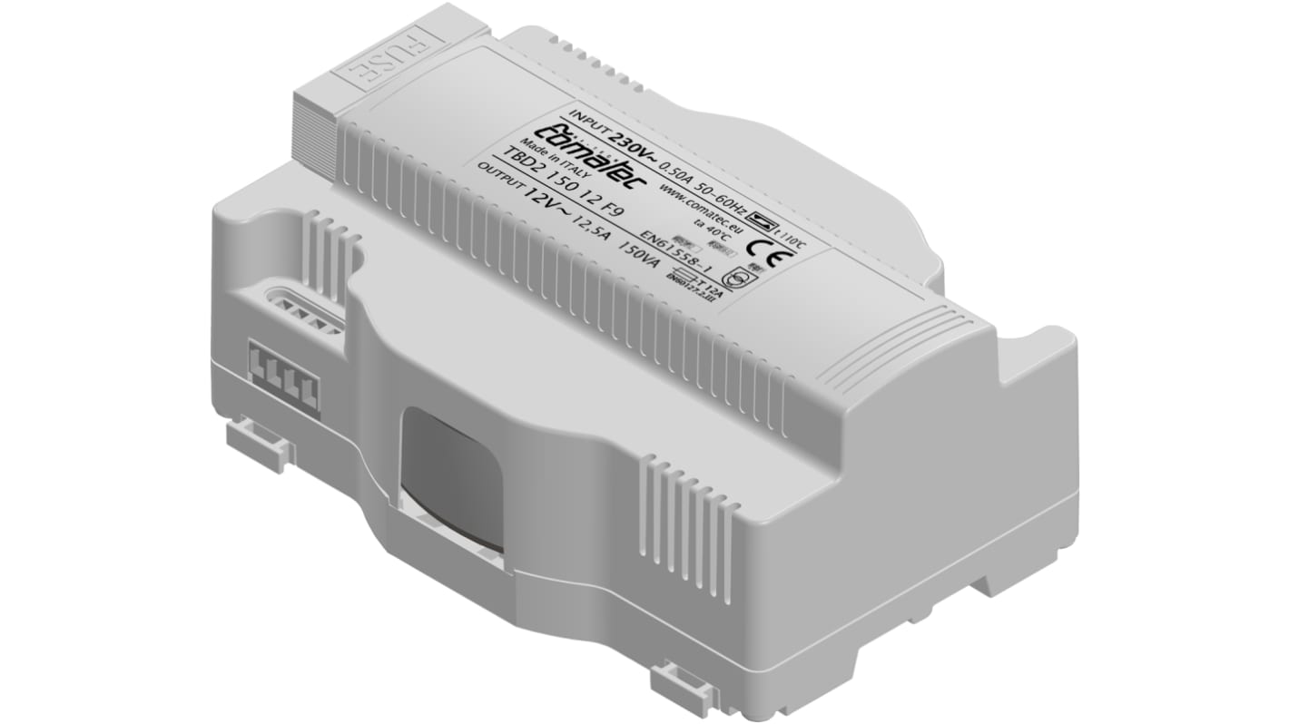 Comatec 150VA DIN Rail Transformer, 230V ac Primary, 12V ac Secondary