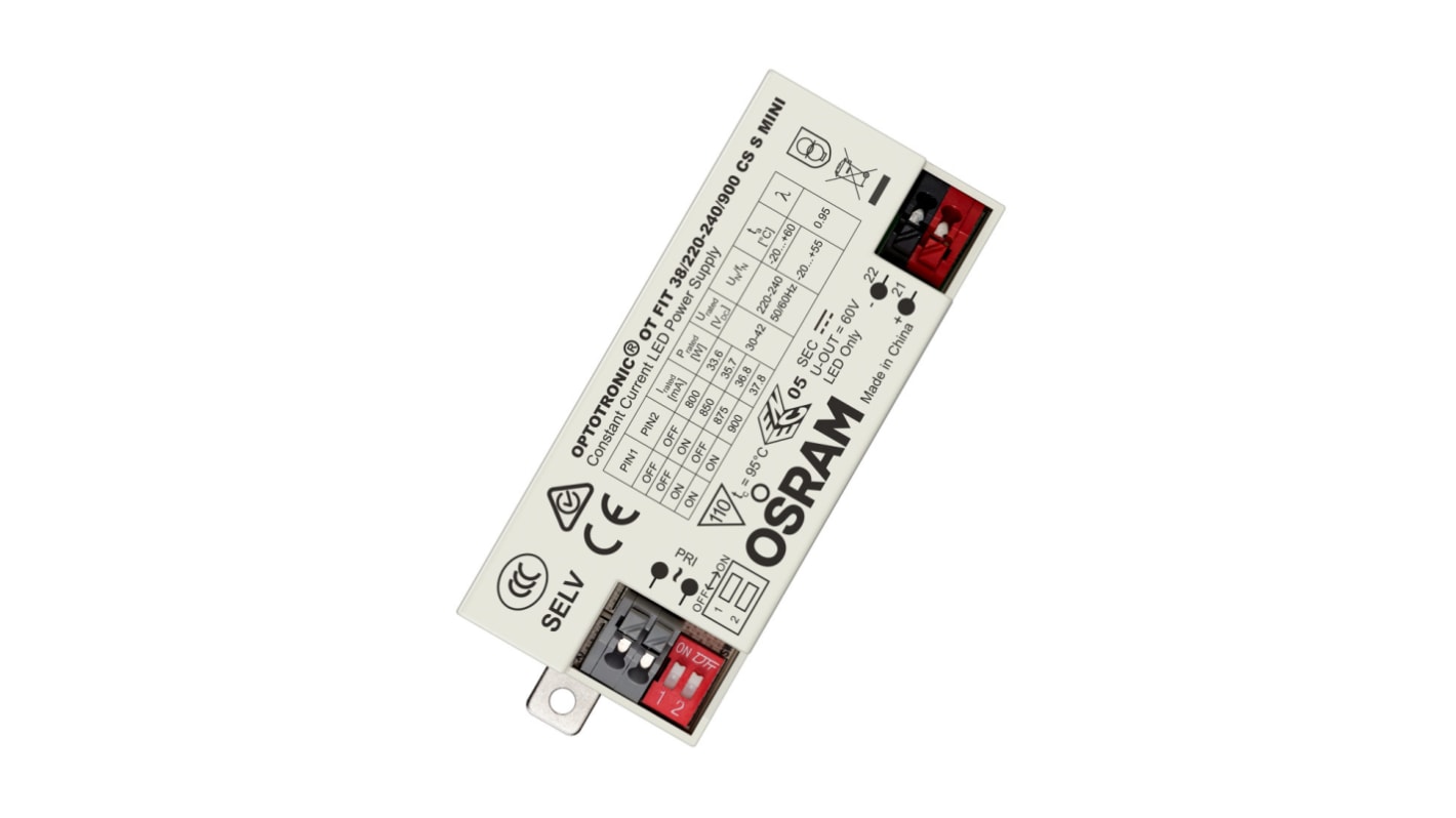 Driver LED corriente constante Osram OT-FIT, IN: 220 → 240 V., OUT: 42V, 900mA, 38W, no regulable