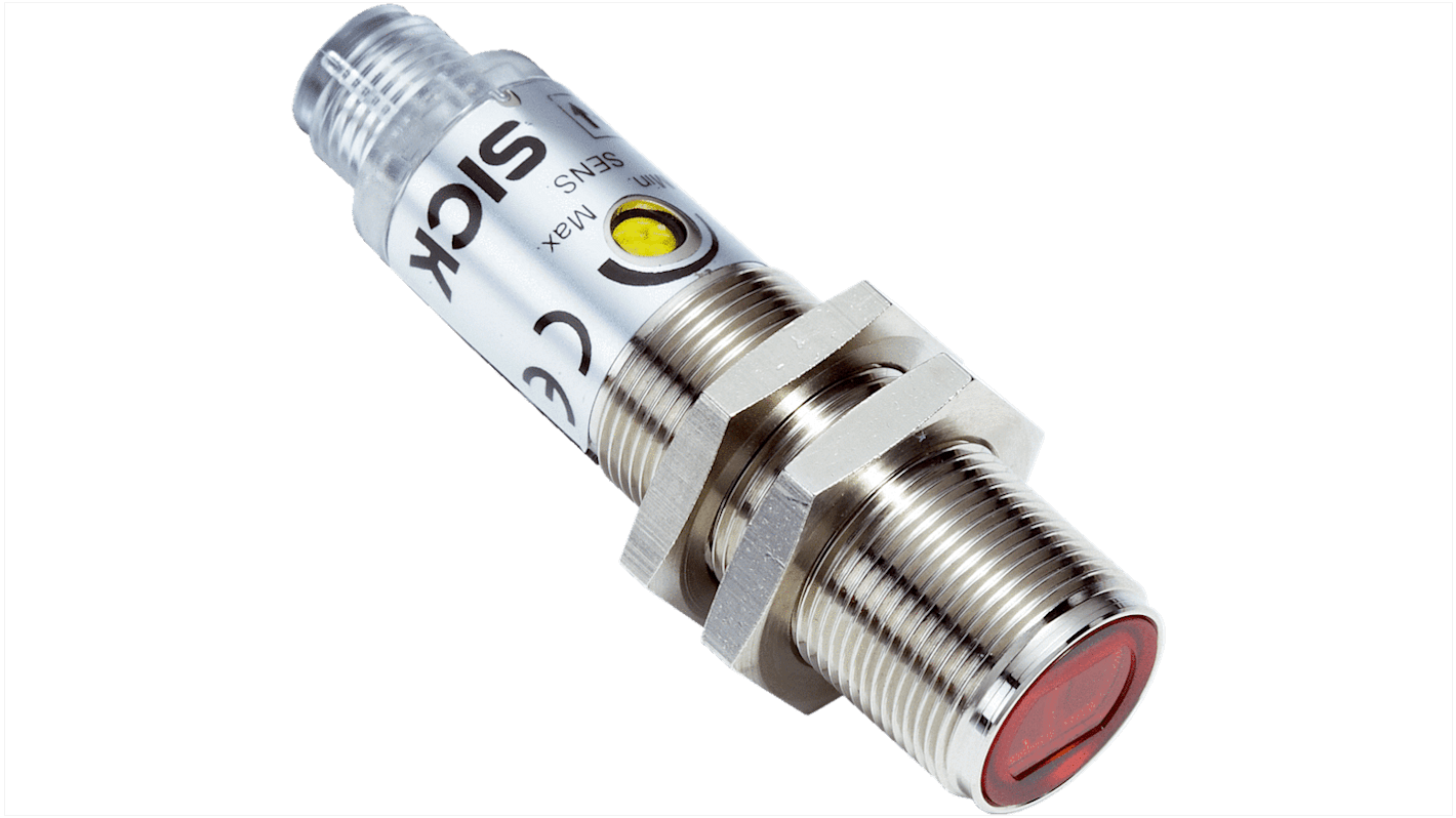 Rs-Online Sensore fotoelettrico Cilindrico SICK rilevamento 1 mm → 500 mm uscita Commutazione luminosa PNP