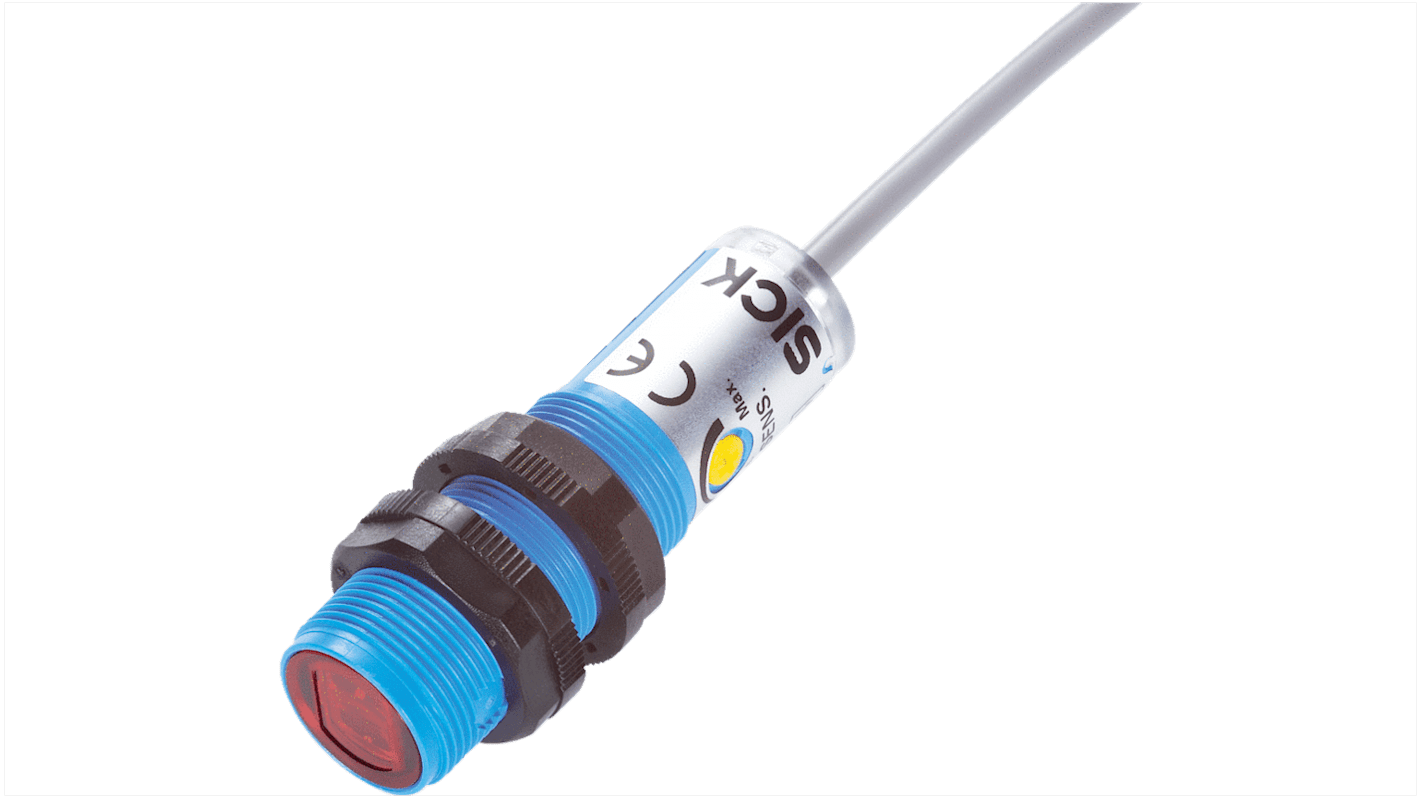 Rs-Online Sensore fotoelettrico Cilindrico SICK rilevamento 1 mm → 500 mm uscita Commutazione luce/buio NPN