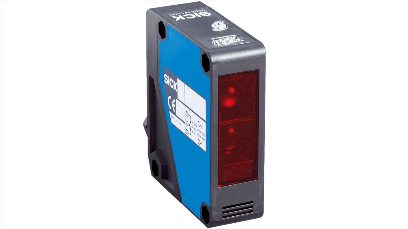 Rs-Online Sensore fotoelettrico Rettangolare SICK rilevamento 10 mm → 2 m. uscita Commutazione luce relè