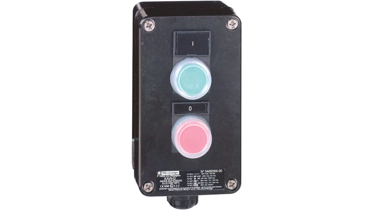 Station de commande par bouton-poussoir Schneider Electric série XAWG 1 NO + 1 NF Noir IP65