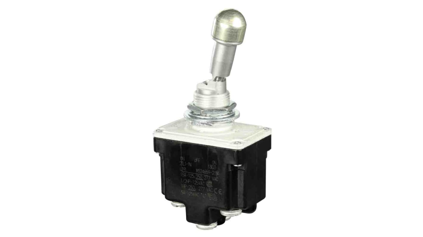 Honeywell Toggle Switch, Bushing Mount, DPDT, Screw Terminal, 125V ac