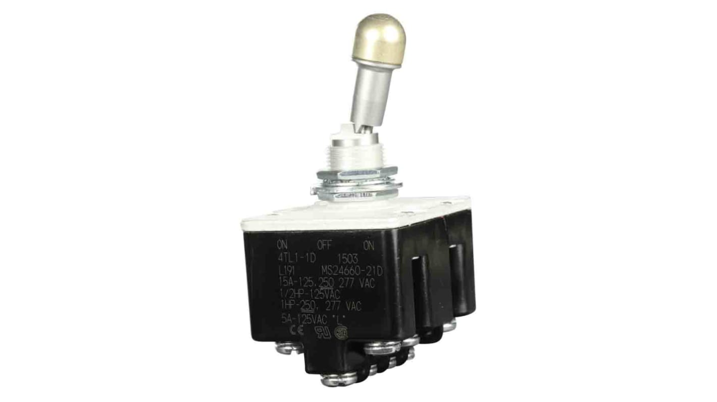 Honeywell 钮子开关, 四刀双掷, 开-关-开操作, 20 A, 衬套安装, 螺丝端子