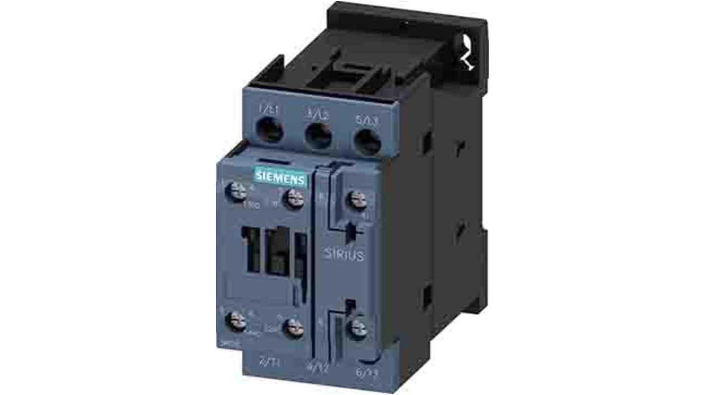 Siemens SIRIUS 3RT Size S0, 3RT2 Contactor, 400 V ac Coil, 3-Pole, 38 A, 18.5 kW, 1NO + 1NC