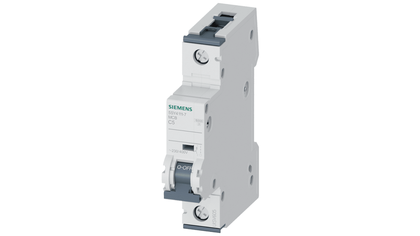 Siemens SENTRON 5SY4 MCB, 1P, 5A Curve C, 400V AC, 72V DC, 5 kA Breaking Capacity