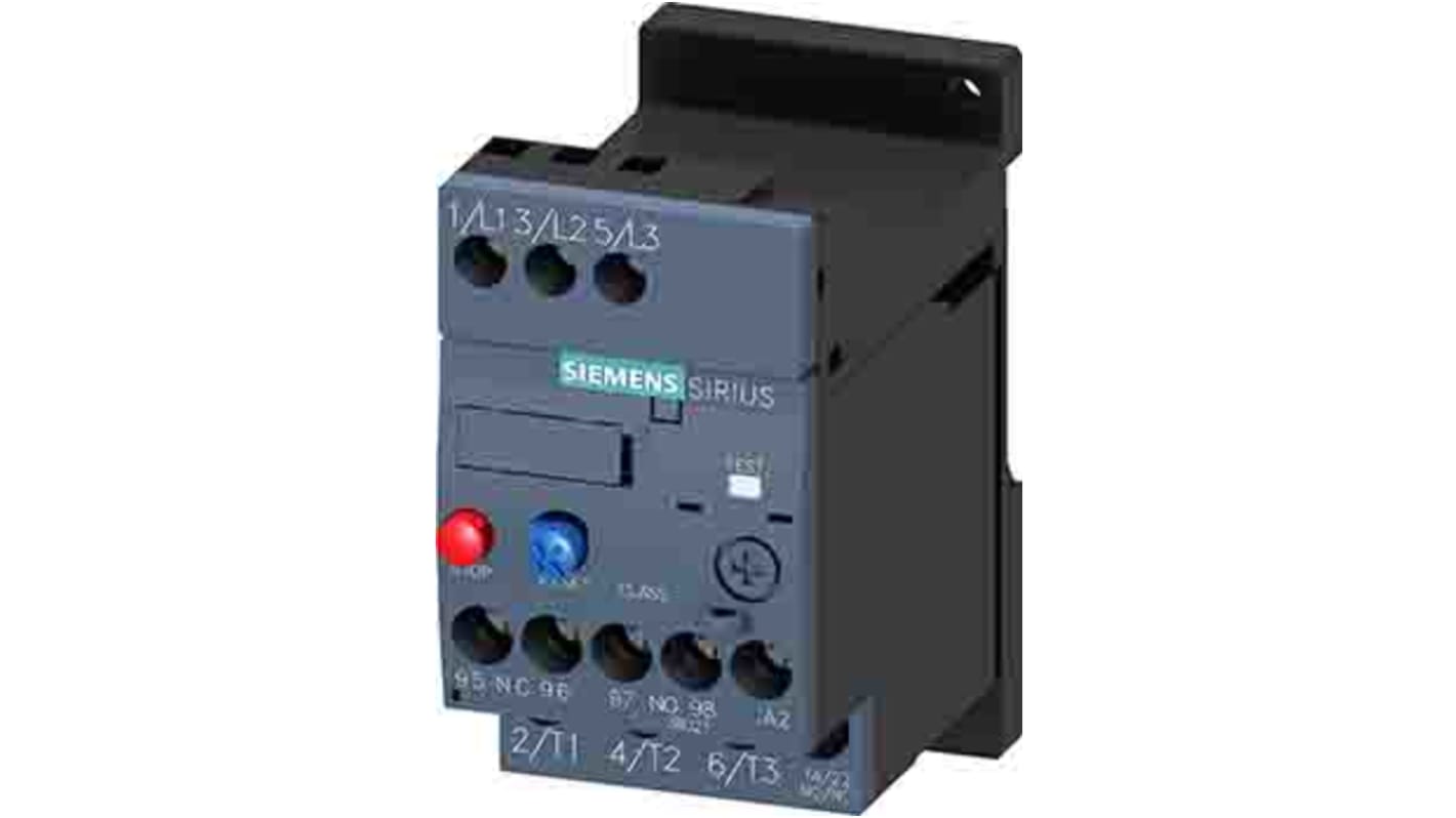Siemens SIRIUS 3RU2 Thermal Overload Relay, 0.5 A F.L.C, 500 mA Contact Rating, 0.12 kW, 0.18 kW, 0.25 kW, 400 V, 500