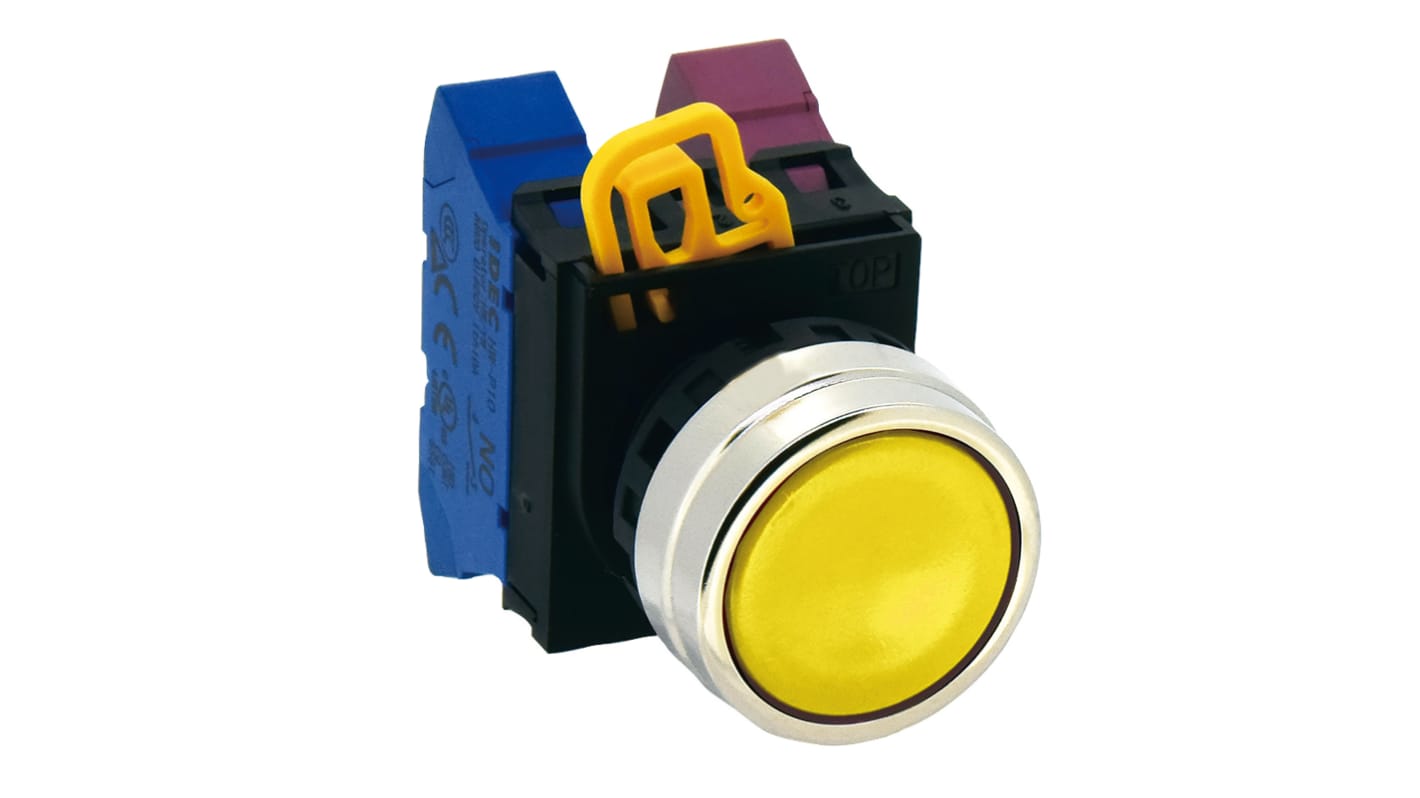 Idec YW4B Series Yellow Momentary Push Button Head, 22mm Cutout, IP65