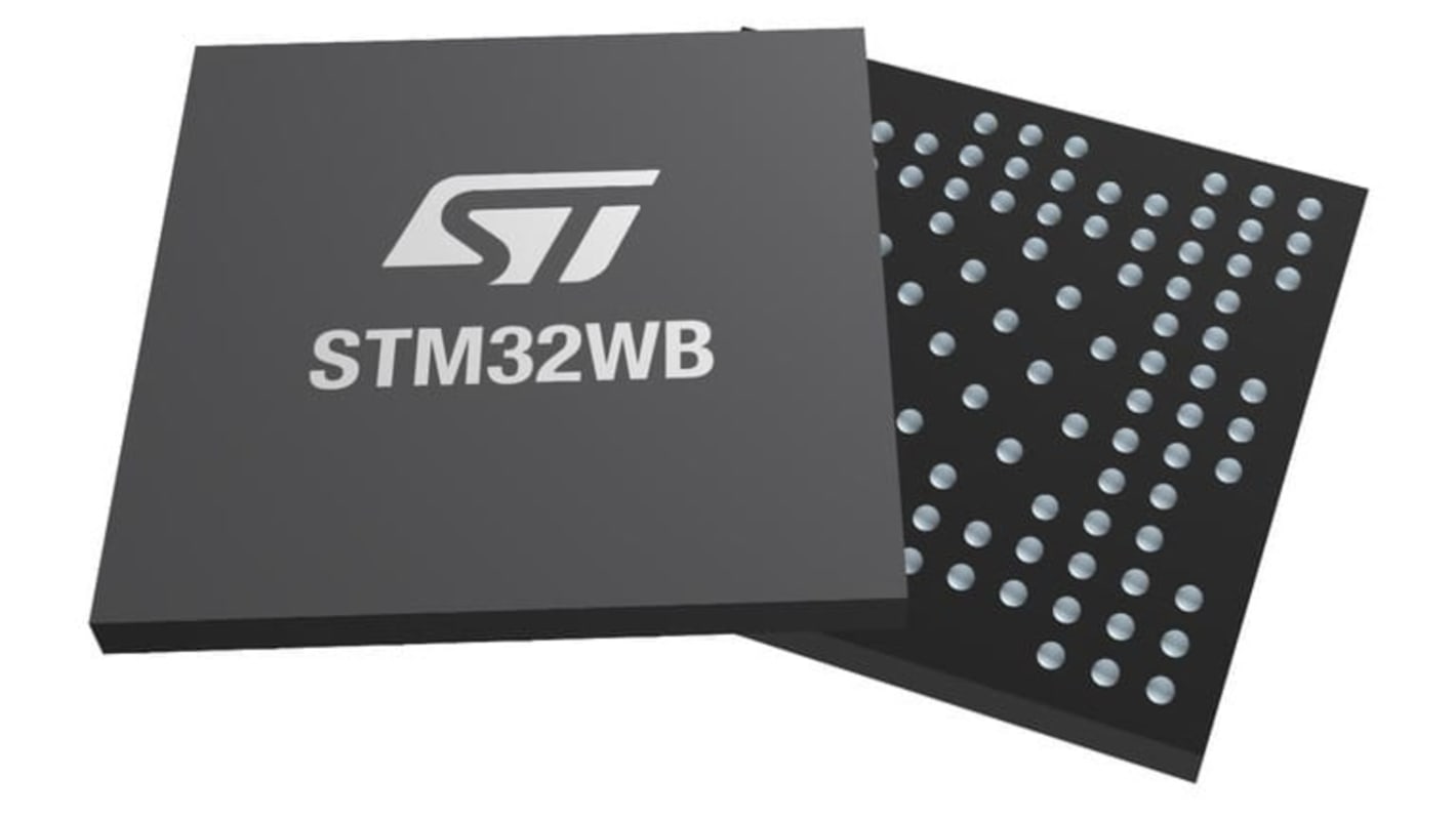 STMicroelectronics STM32WB无线MCU, ARM Cortex M0+、 ARM Cortex M4内核, 129针, UFBGA, 最大64MHz, 640 kB 闪存