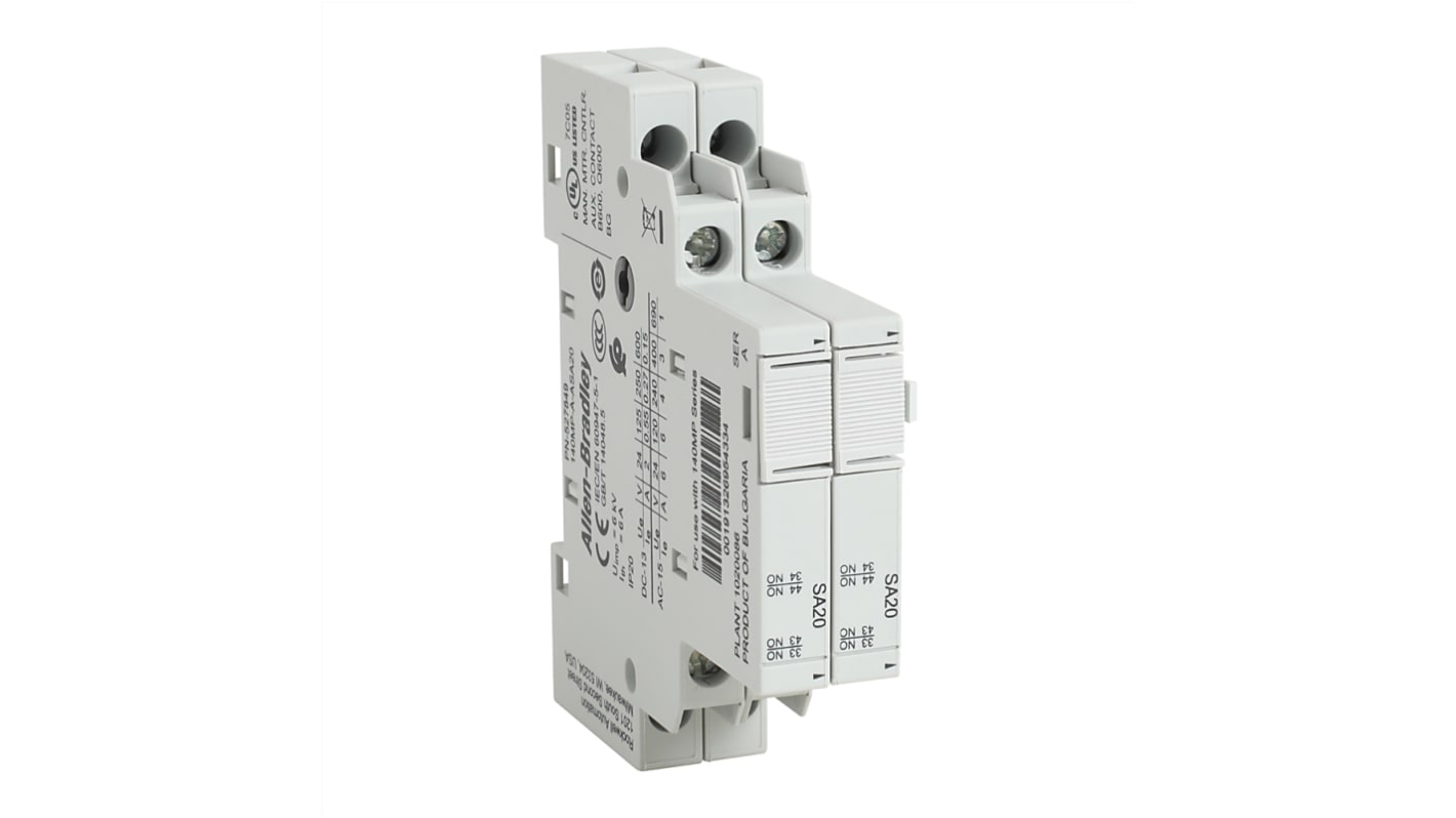 Contatto ausiliario Allen Bradley, 2 contatti, 2 NA, montaggio laterale, serie 140MP