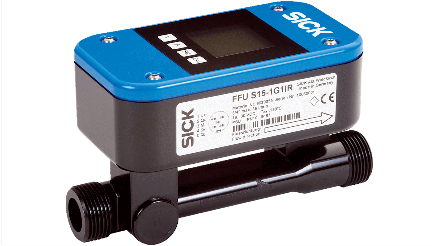 Sick FFU Flüssigkeit Durchflusssensor 18 → 30 V dc 5 l/min → 240 l/min Typ