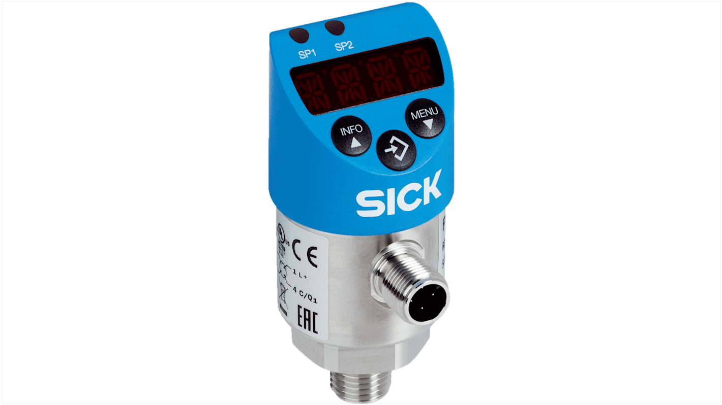 Sensor de presión manométrica Sick, 0bar → 100bar, G1/4, 15 - 35 V., salida PNP/NPN NA/NC + corriente/tensión, para