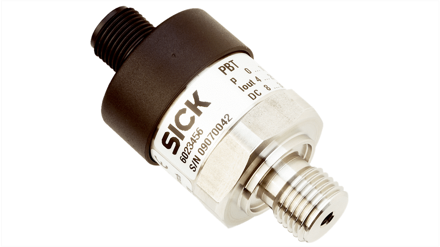 Sensor de presión manométrica Sick, 0bar → 100bar, G1/4, 14 - 30 V., salida Tensión, para Aire, gas, fluido hidráulico,