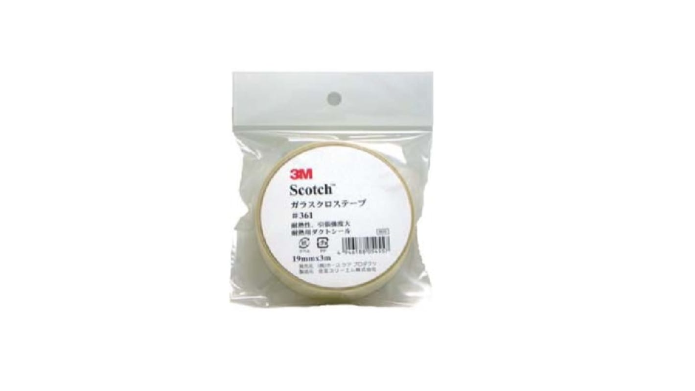 3M 布テープ, 幅:19mm, 厚さ:0.19mm, 長さ:3m 白