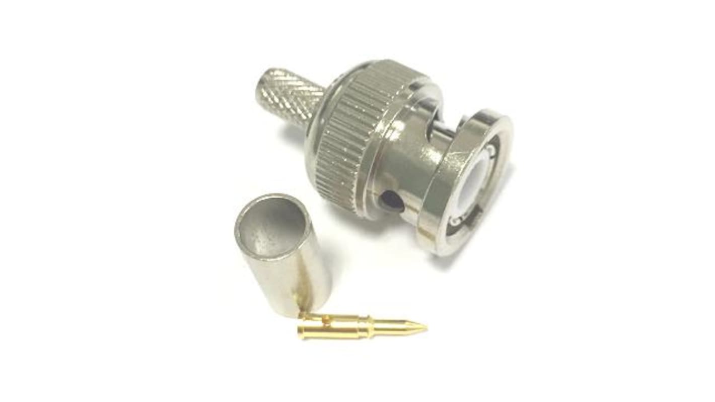 Conector coaxial RS PRO, Macho, Recto, Impedancia 50Ω, Montaje de Cable, RG58, Níquel