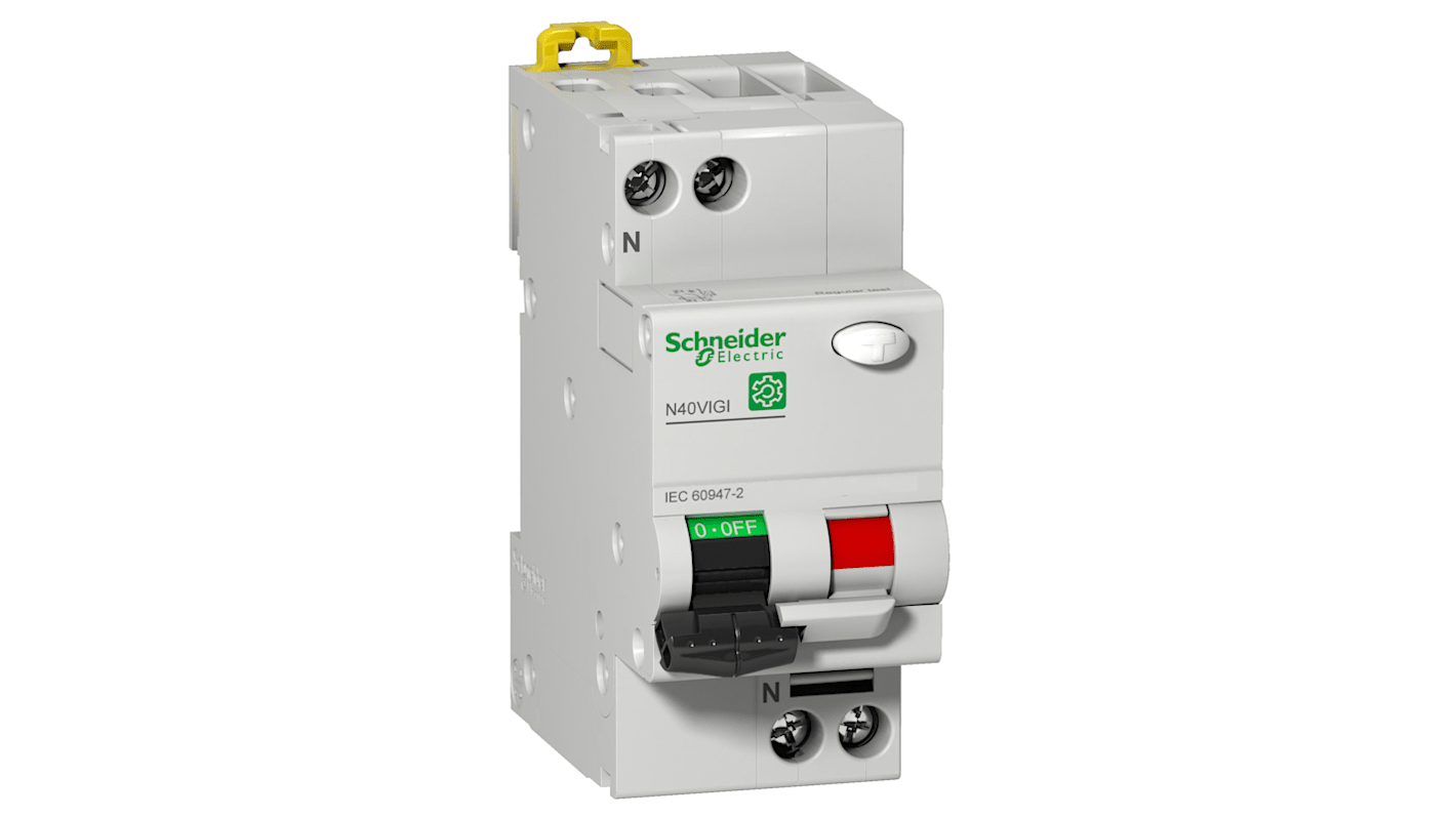 Schneider Electric RCBO, 6A Current Rating, 1P Poles, 30mA Trip Sensitivity, Type C, Multi 9 Range