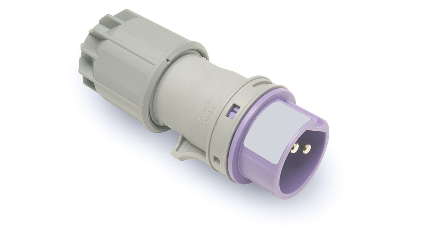 RS PRO IP44 Purple Cable Mount 2P Industrial Power Plug, Rated At 16A, 20 → 25 V