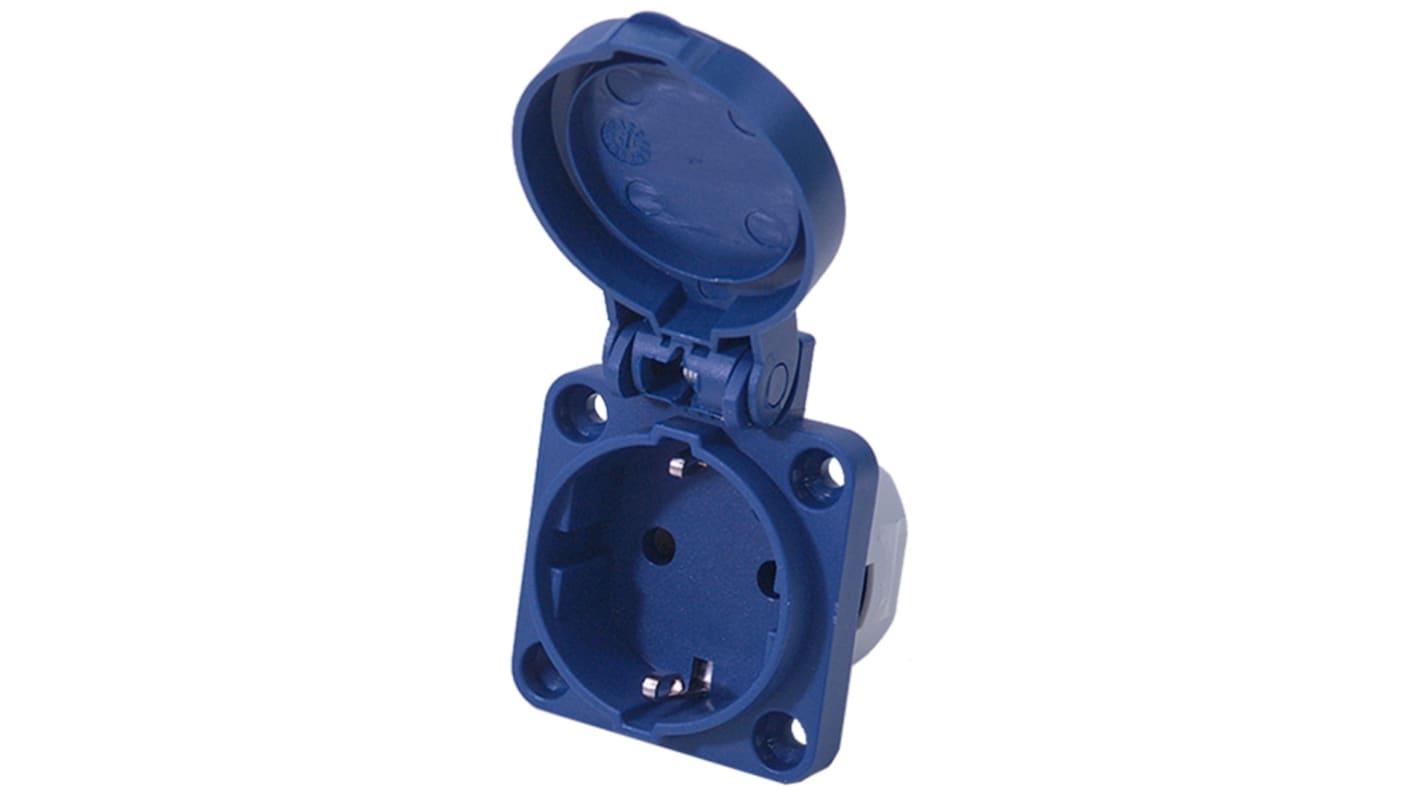 RS PRO IP54 Blue Panel Mount 2P + E Industrial Power Socket, Rated At 16A, 230 V