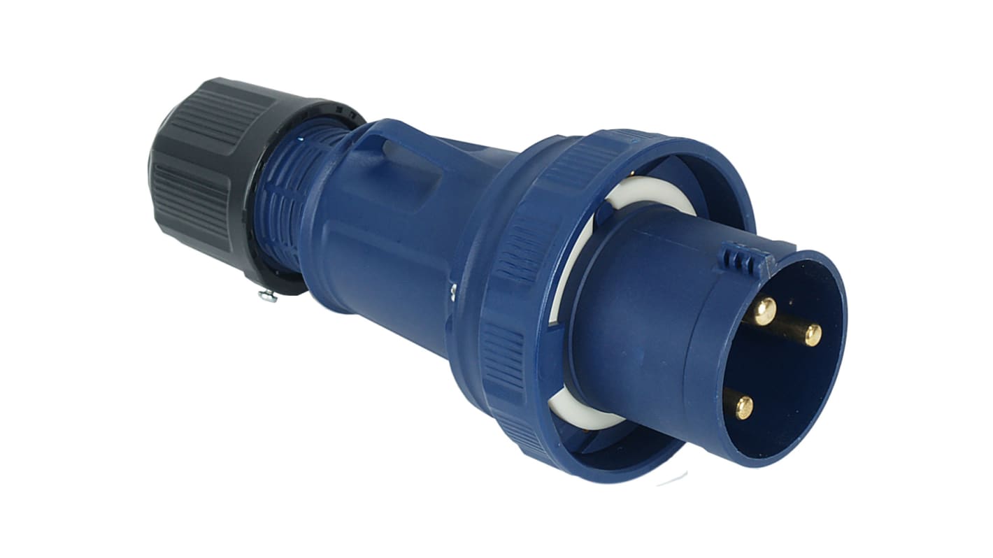 RS PRO IP67 Blue Cable Mount 2P + E Industrial Power Plug, Rated At 63A, 200 → 250 V