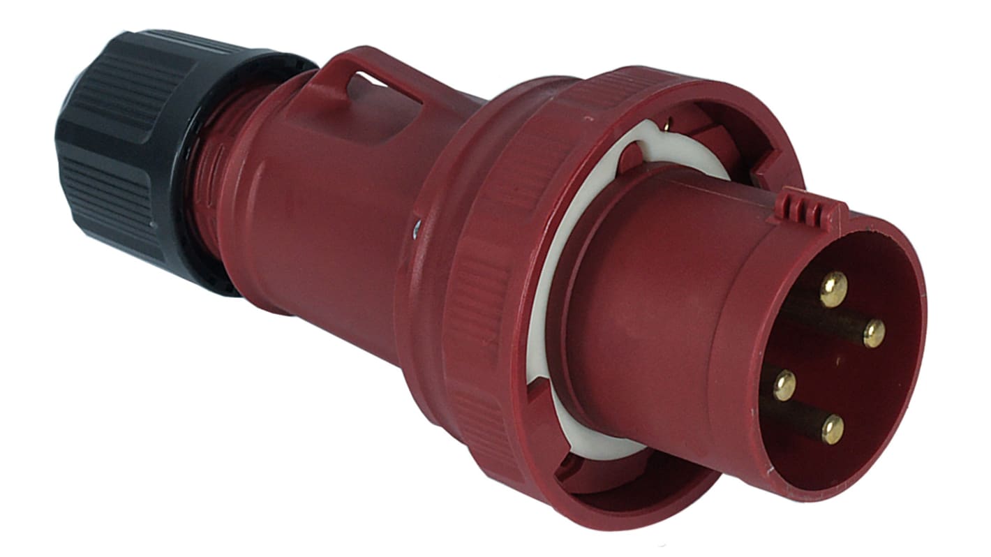 RS PRO IP67 Red Cable Mount 3P + E Industrial Power Plug, Rated At 63A, 380 → 415 V