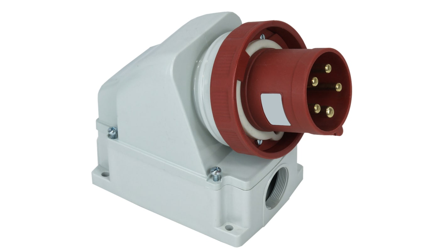 RS PRO IP67 Red Wall Mount 3P + N + E Industrial Power Plug, Rated At 63A, 380 → 415 V