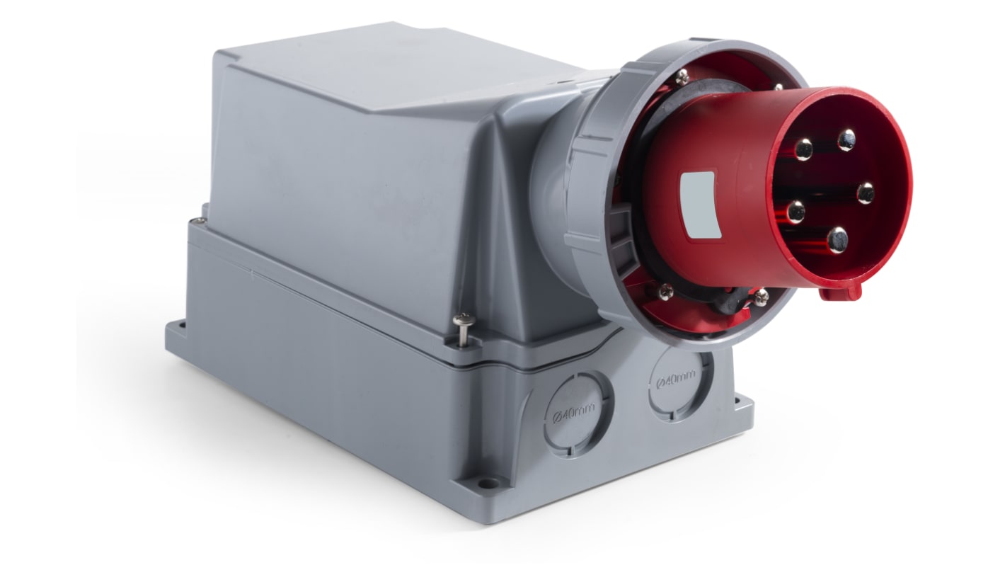 RS PRO IP67 Red Wall Mount 3P + N + E Industrial Power Plug, Rated At 125A, 380 → 415 V