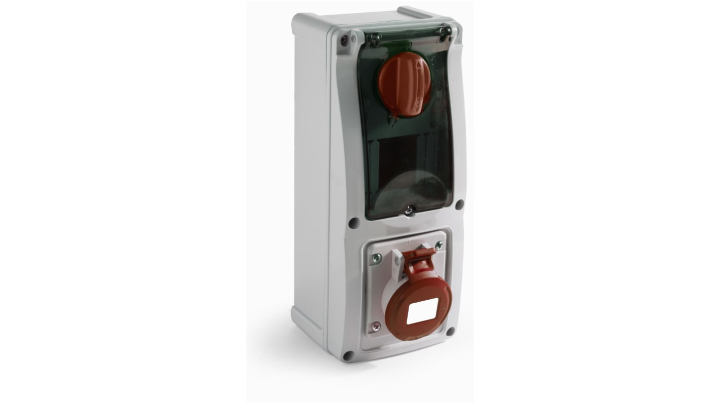 Conector de potencia industrial, Formato 3P + N + E, Orientación Vertical, Rojo, 400 V, 32A, IP44