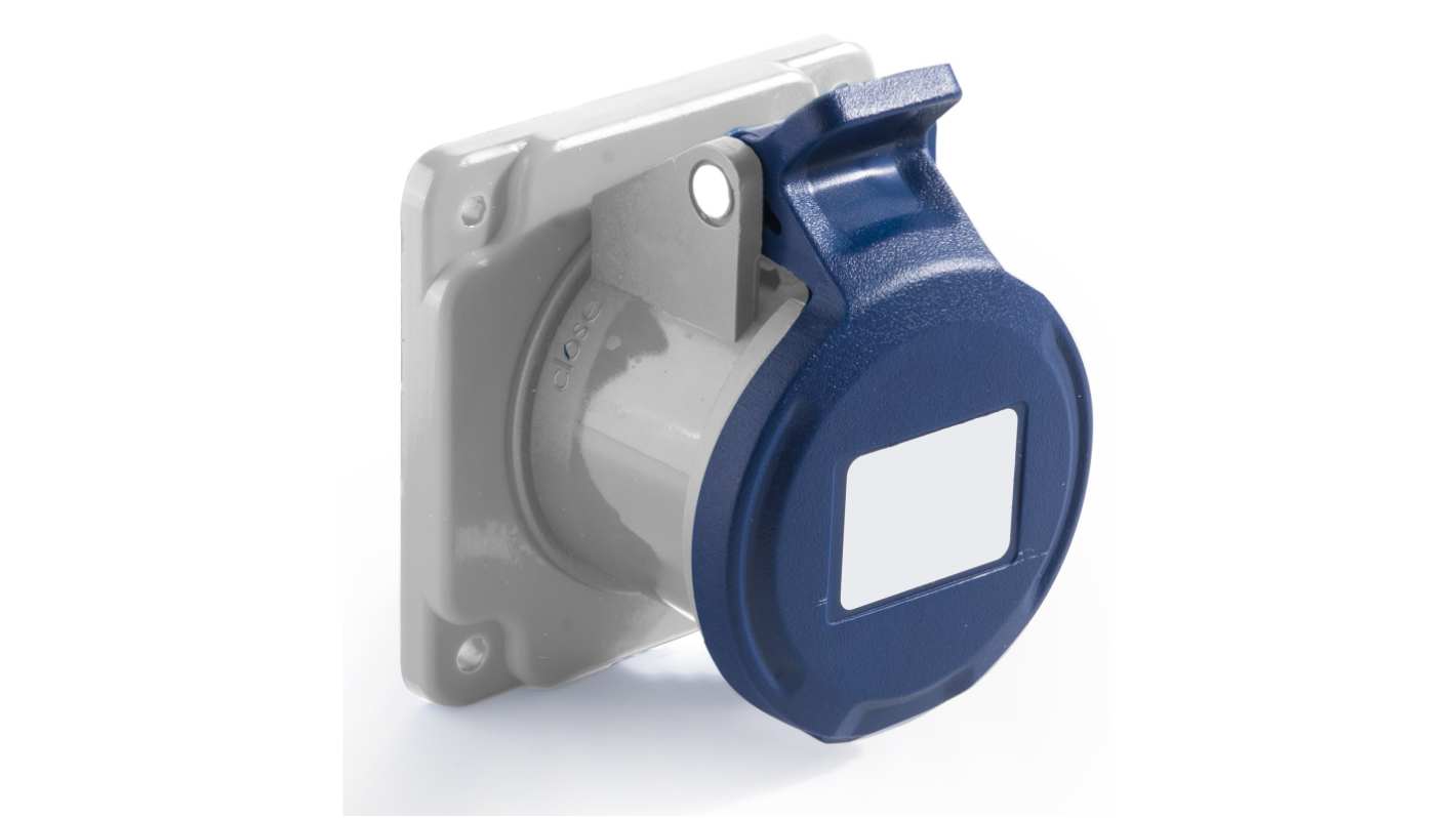 RS PRO IP44 Blue Panel Mount 2P + E Industrial Power Socket, Rated At 16A, 200 → 250 V
