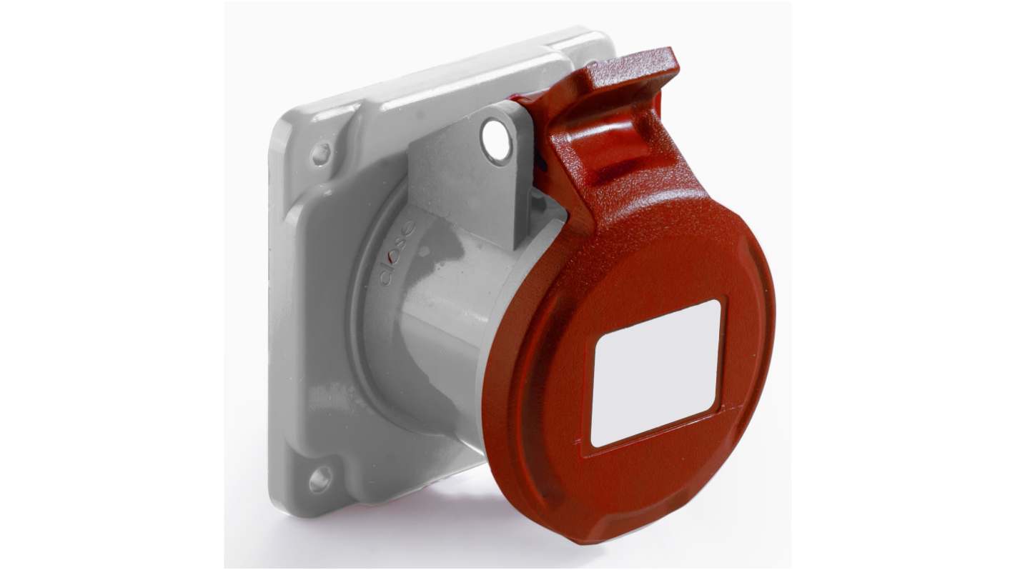 RS PRO IP44 Red Panel Mount 3P + N + E Industrial Power Socket, Rated At 16A, 380 → 415 V