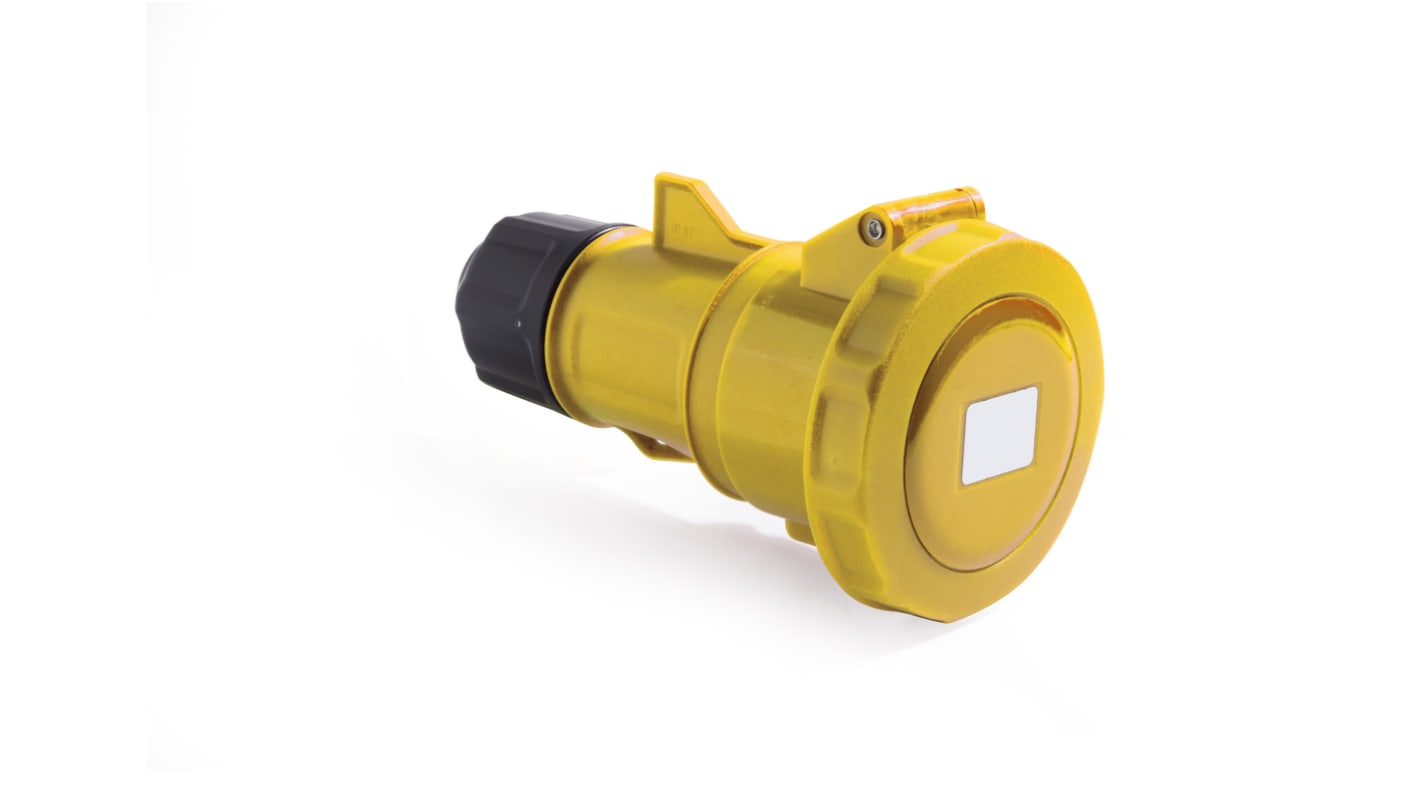 RS PRO IP66, IP67 Yellow Cable Mount 3P Industrial Power Socket, Rated At 16A, 100 → 130 V